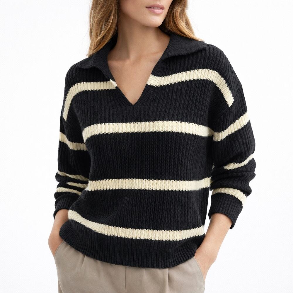 Banana Republic NWT Ribbed Stripe Johnny Collar Sweater S Relaxed Nautical